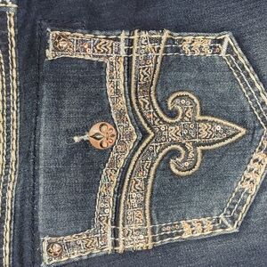 Rock Revival Embroidered Denim Jeans with Gold Accents